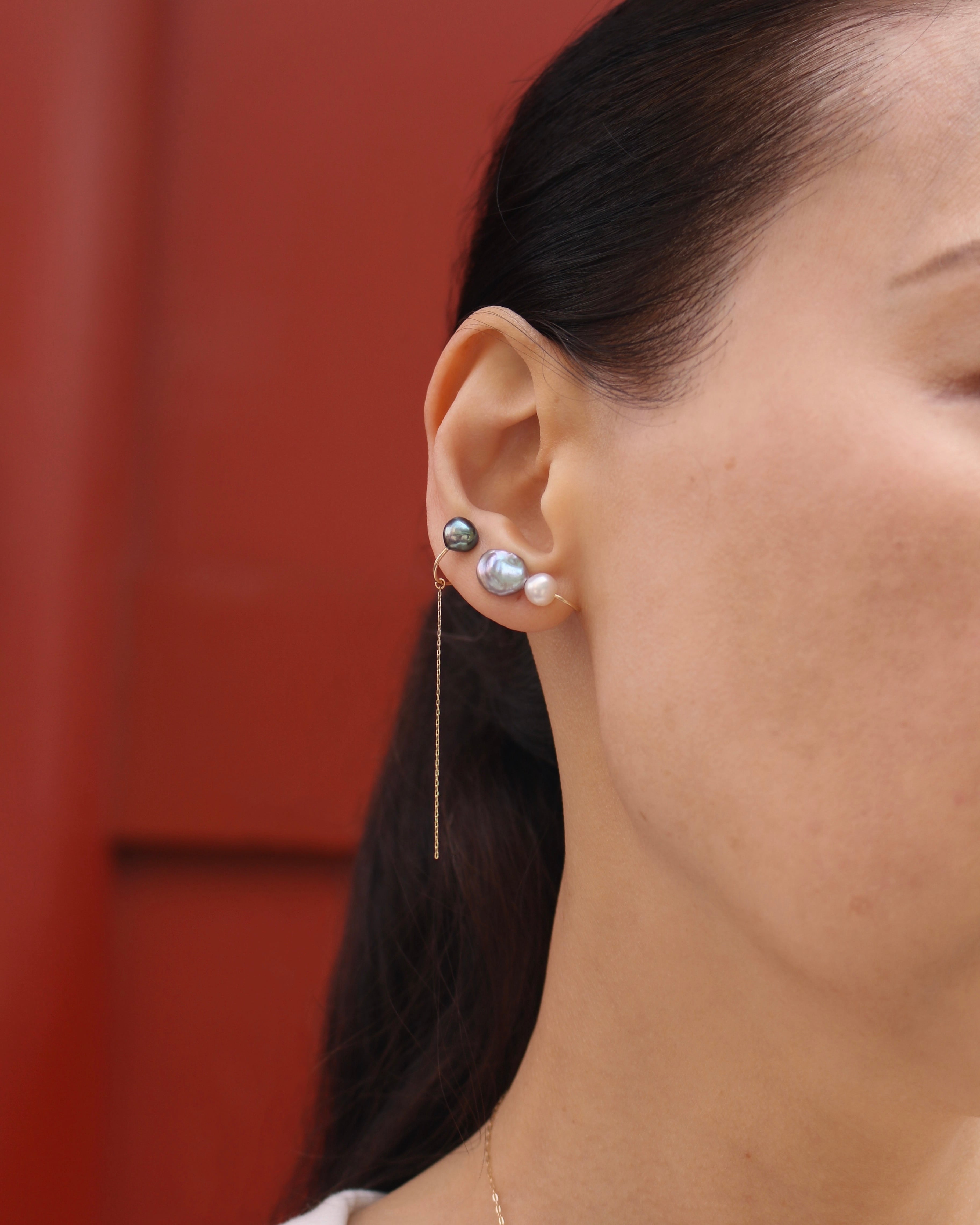 Wパール チェーンイヤークリップ