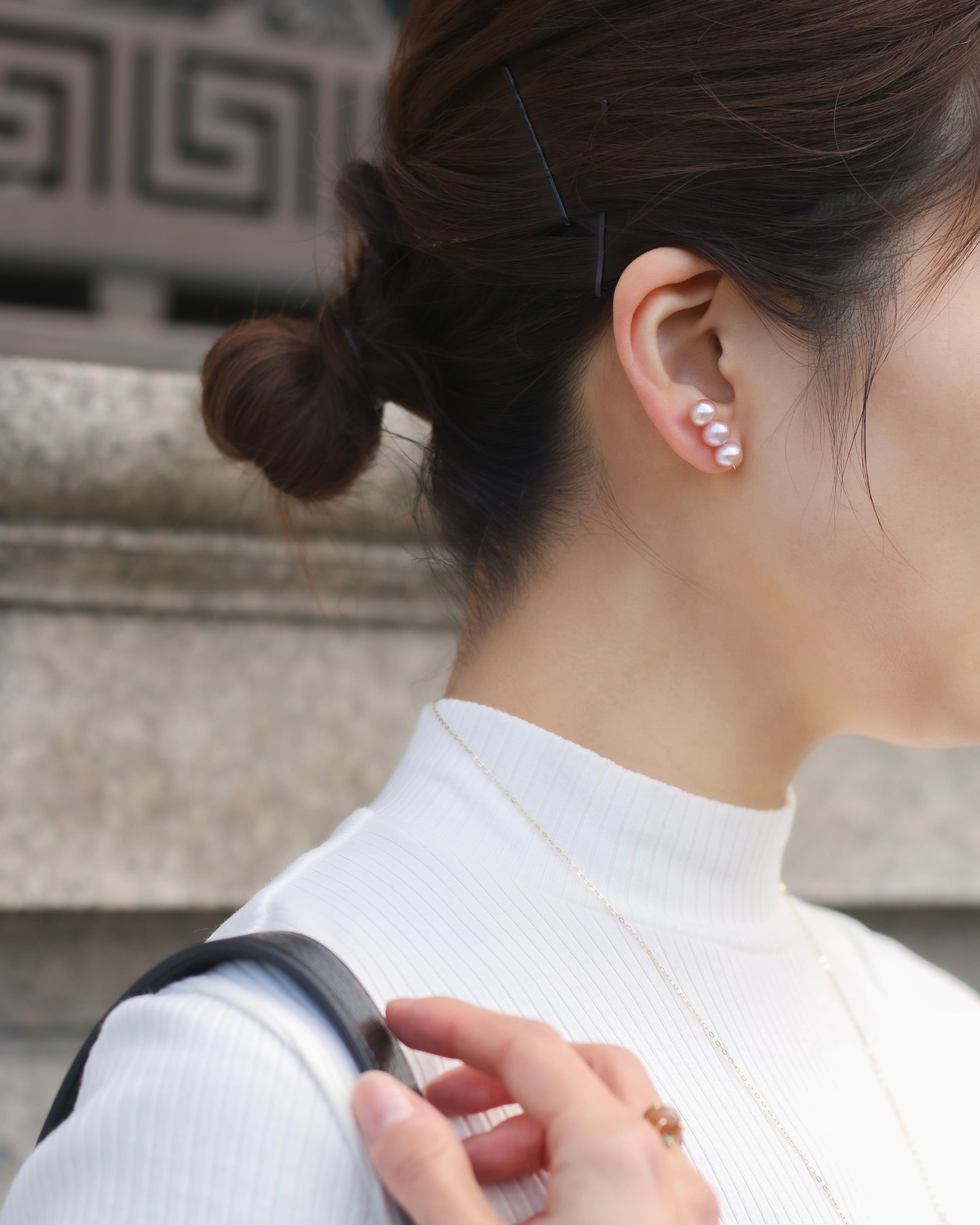 Wパールロングイヤークリップ