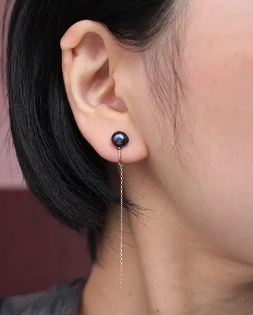 Wパール チェーンイヤークリップ