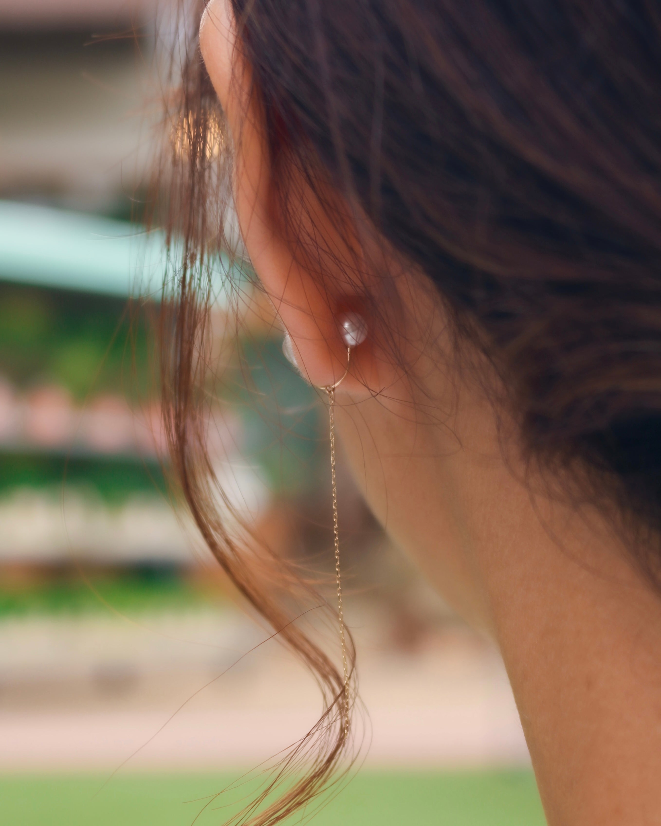 Wパール チェーンイヤークリップ