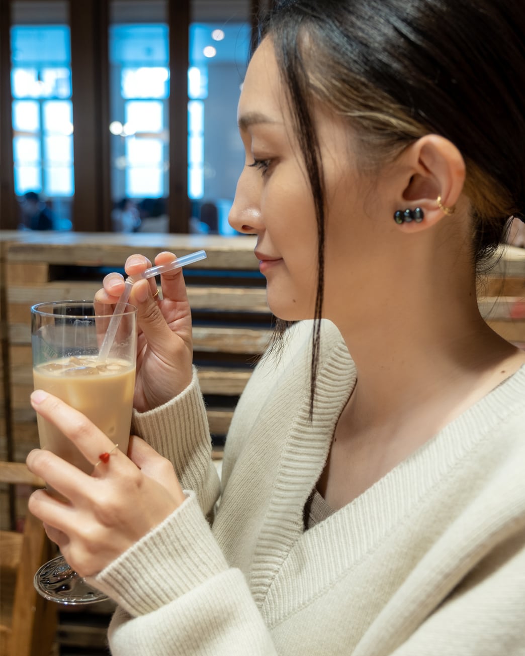 Wパールロングイヤークリップ