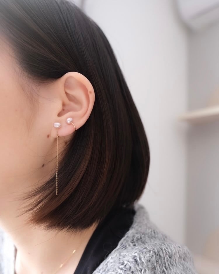 【片耳】Wパールイヤークリップ