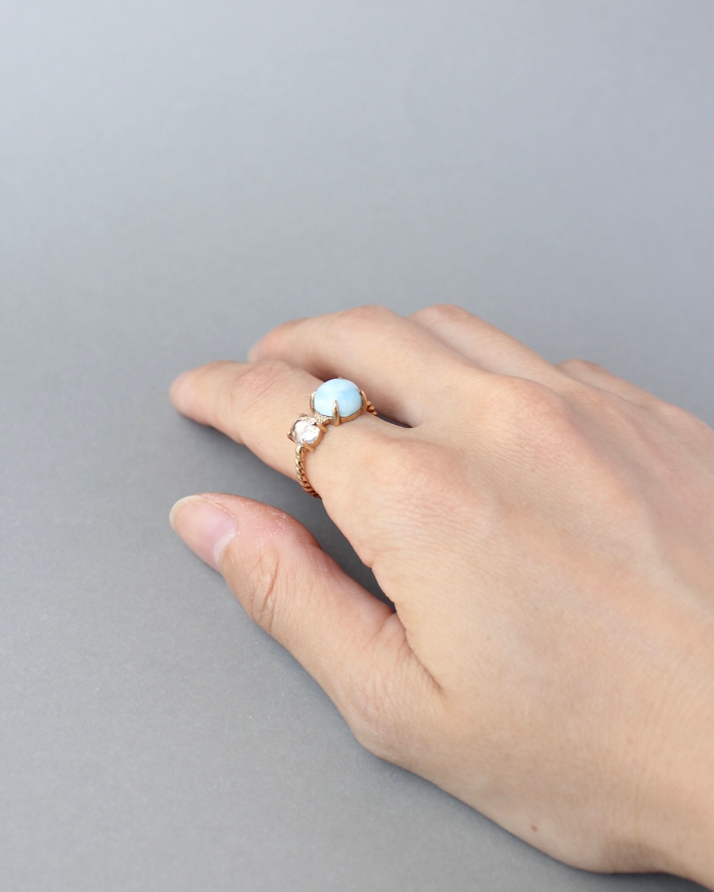 9号 K10 Twist ring+1stone ラリマー・水晶