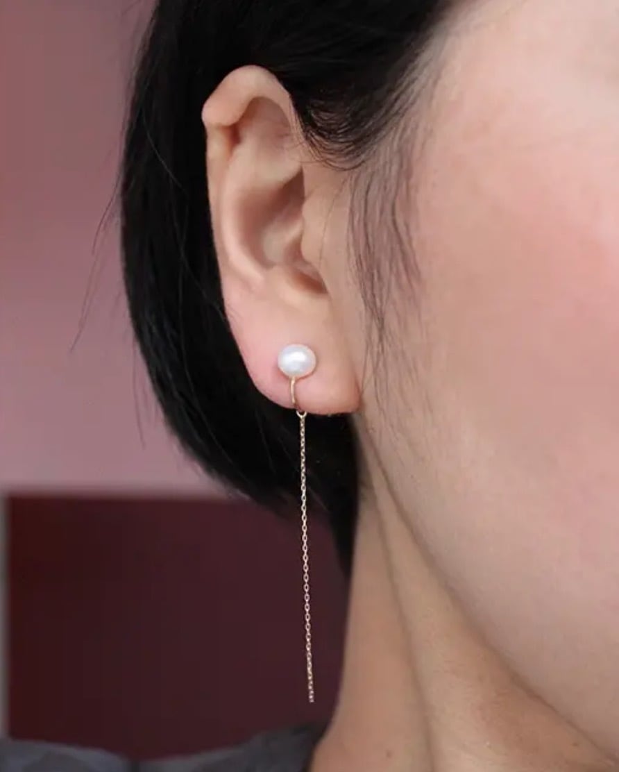 Wパール チェーンイヤークリップ