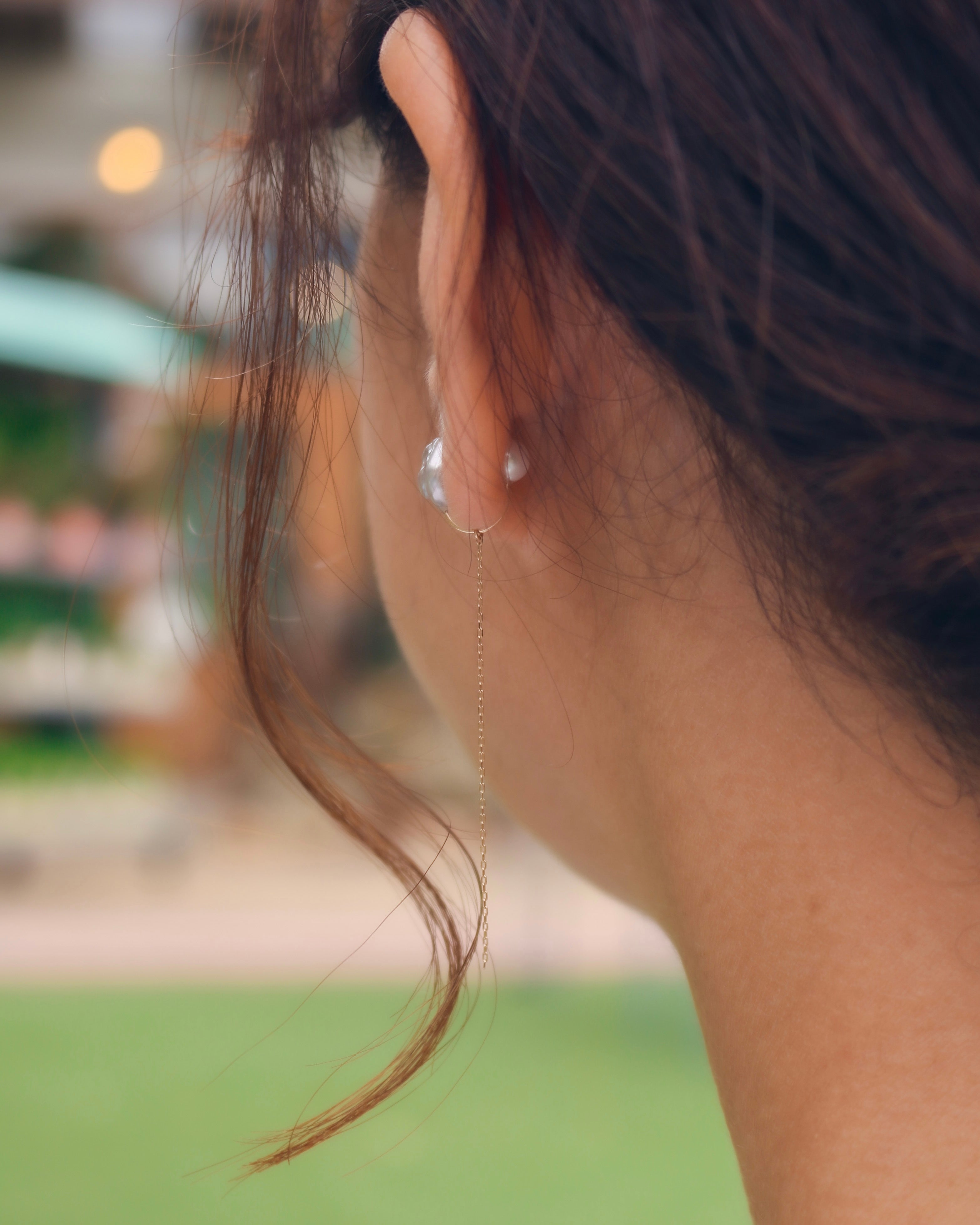 Wパール チェーンイヤークリップ