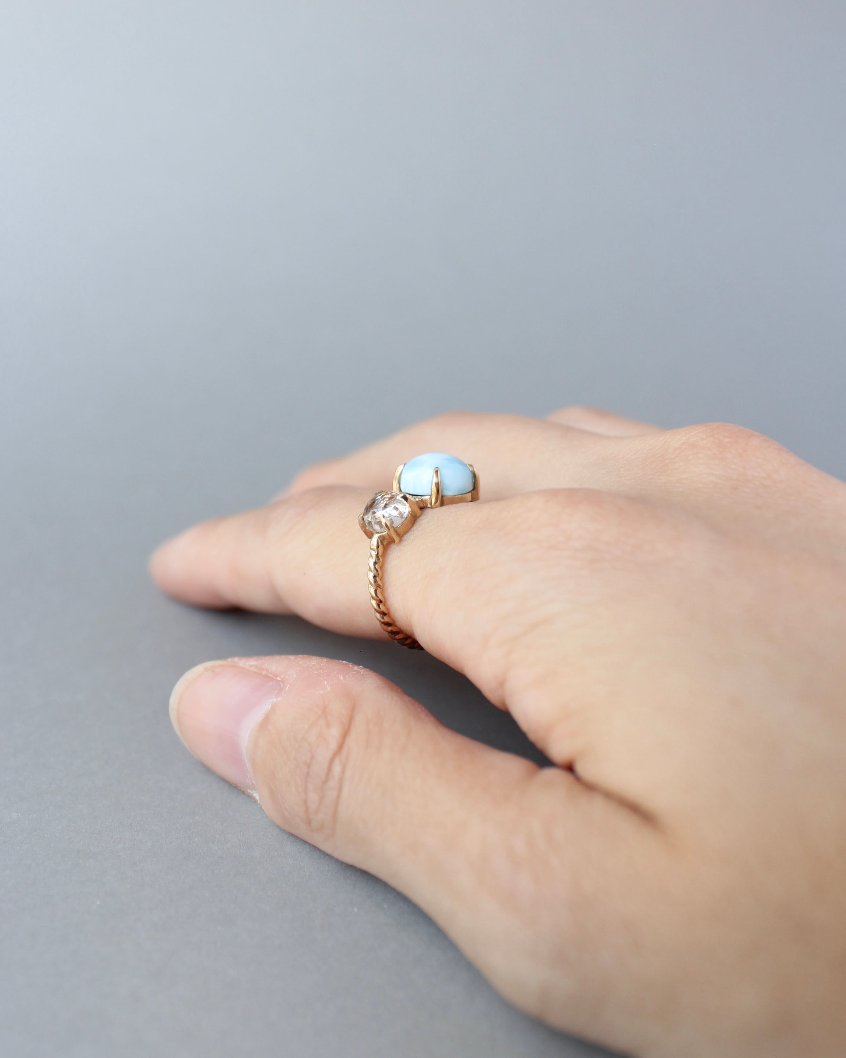 9号 K10 Twist ring+1stone ラリマー・水晶