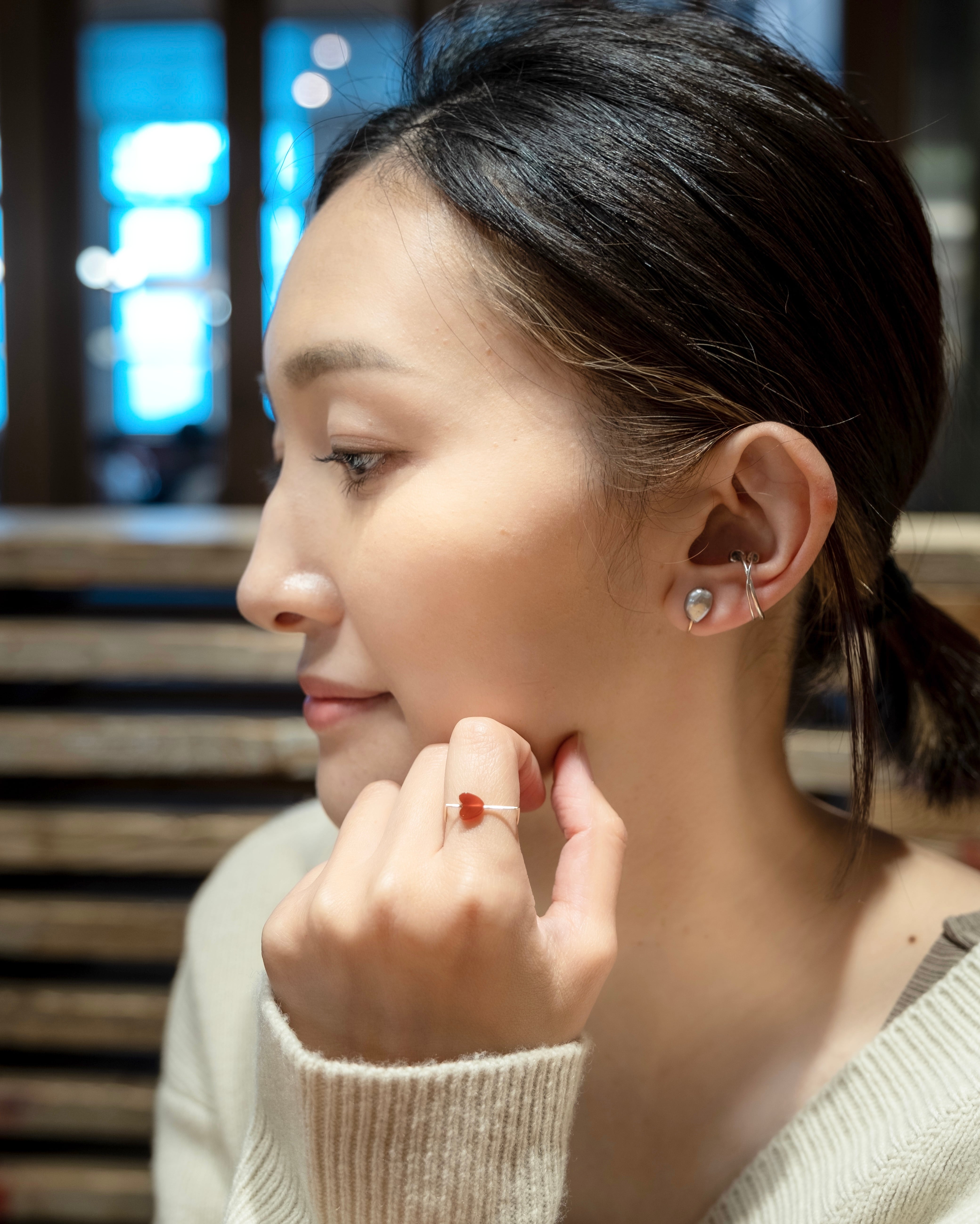 【片耳】Wパールイヤークリップ