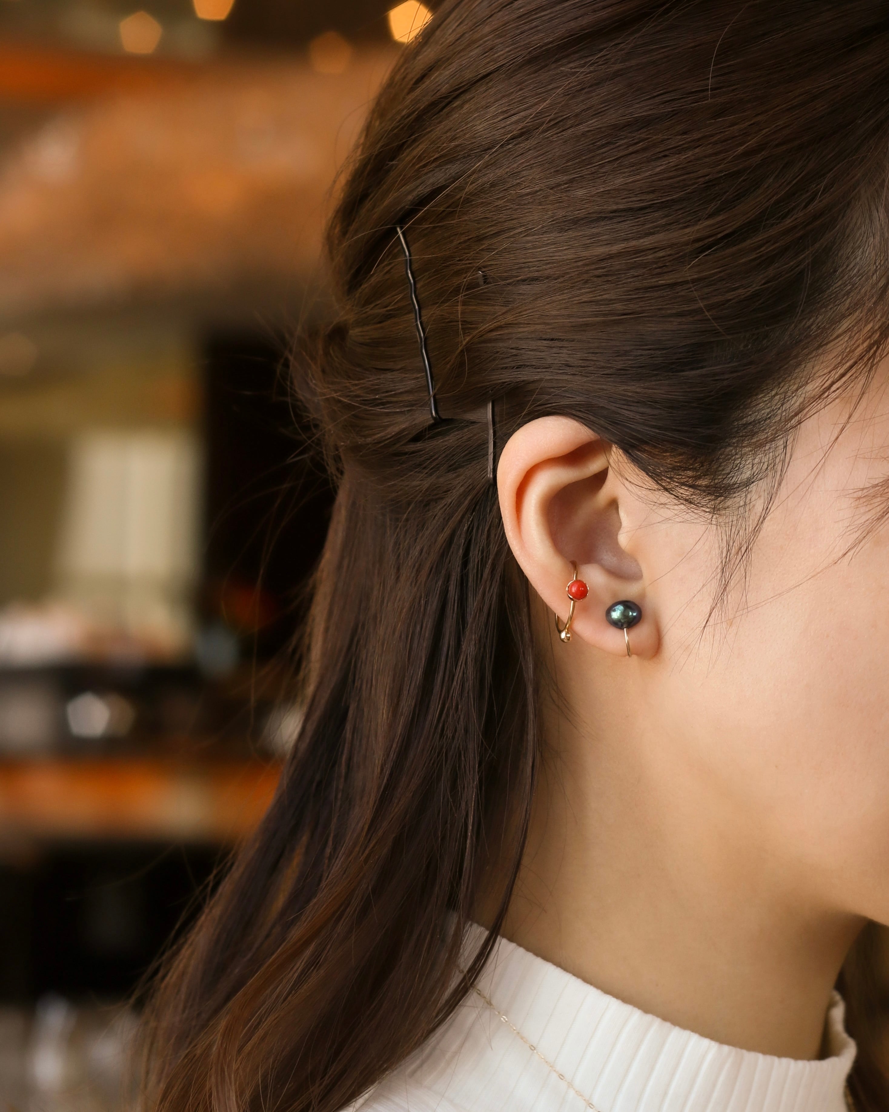 【片耳】Wパールイヤークリップ