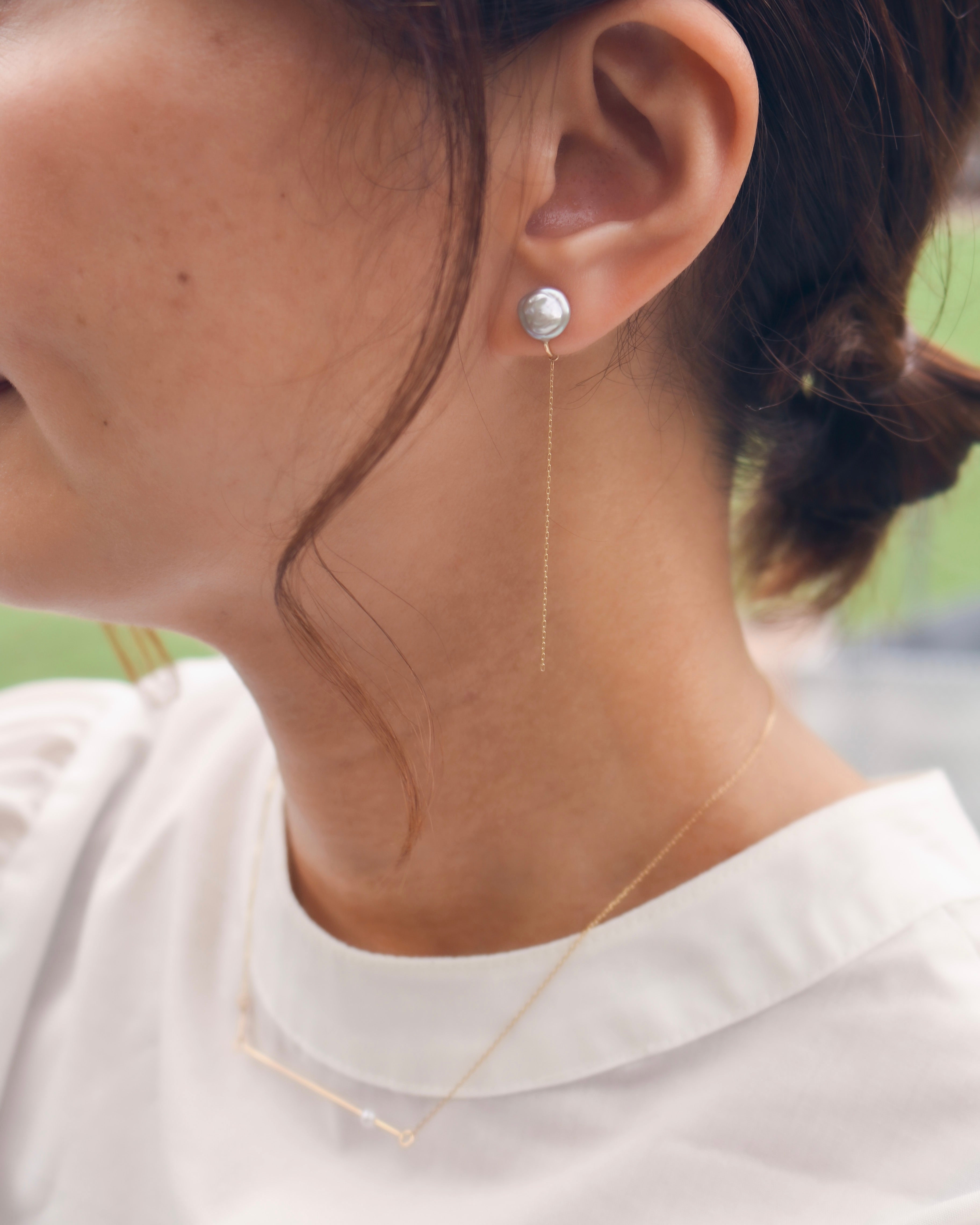 Wパール チェーンイヤークリップ